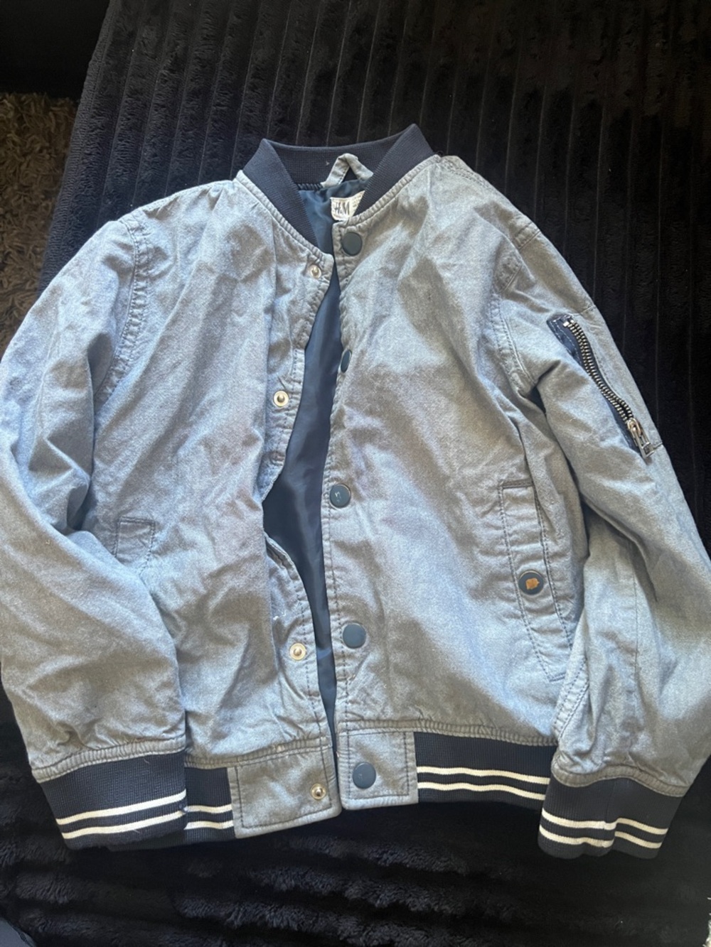 H&M Light Blue Bomber Jacket with Navy Ribbed Trim
